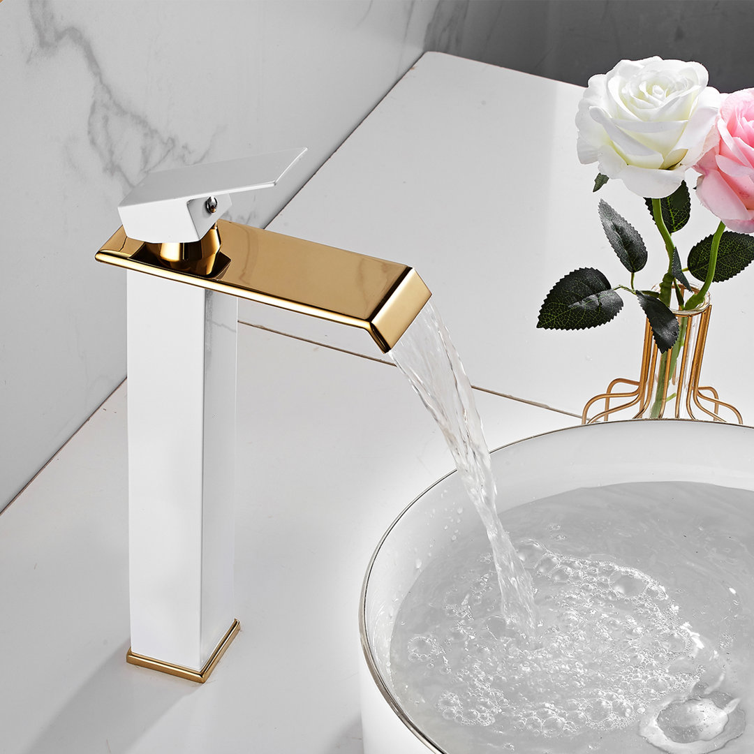 Waterfall Vessel Sink Faucet One Hole Bathroom Faucet with Drain Assembly